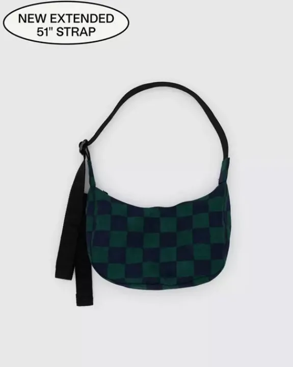Baggu - Small Nylon Crescent Bag - Navy Green Check | Bags