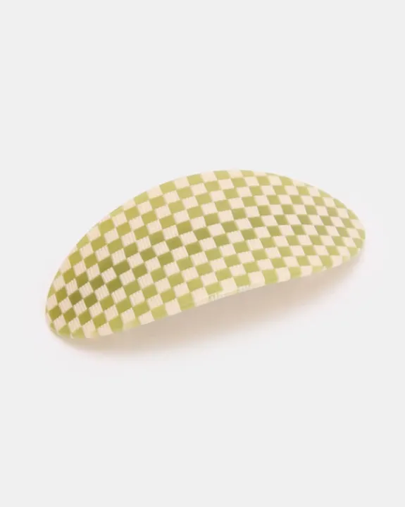 Chunks - Oval Barrette - Olive Check | Hair Accessories