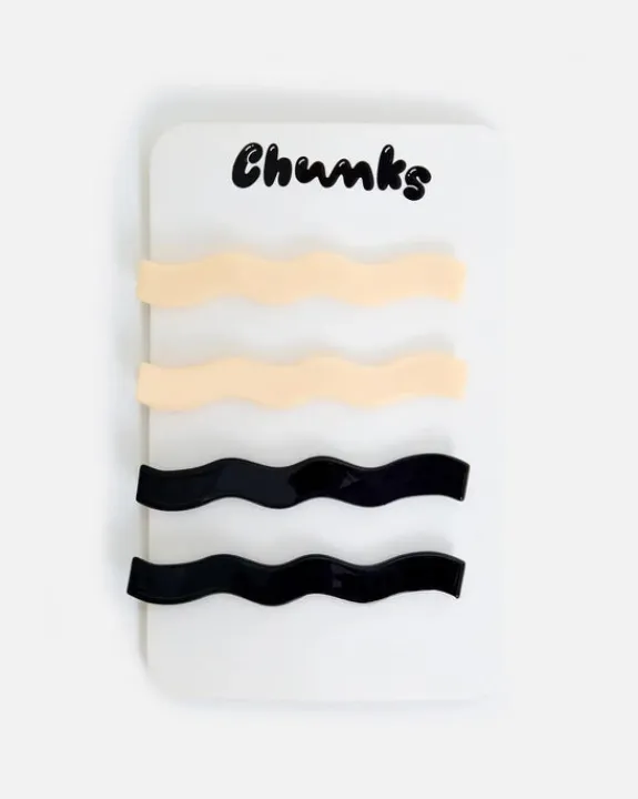 Chunks - Wavy Slides - Cream + Black | Hair Accessories