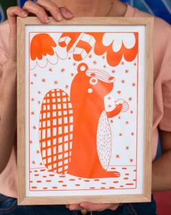 Graphic Nugget - Orange Squirrel Riso Print - A4 (framed) | Art & Prints | Home Decor