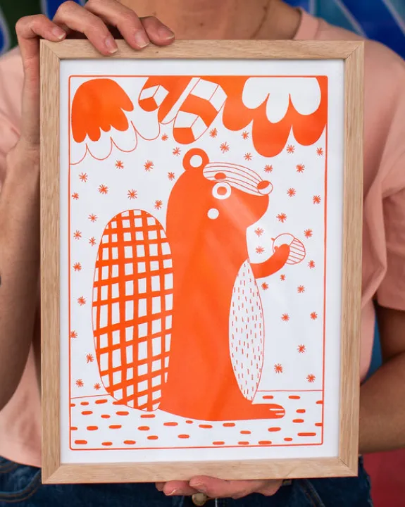 Graphic Nugget - Orange Squirrel Riso Print - A4 (framed) | Art & Prints | Home Decor