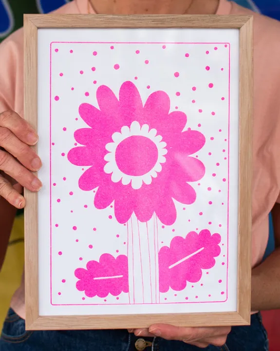 Graphic Nugget - Pink Flower Riso Print - A4 (framed) | Art & Prints | Home Decor