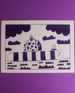 Graphic Nugget - Purple Lady Bug and Caterpillar Riso Print - A4 | Art & Prints