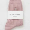 Le Bon Shoppe - Embroidered Her Socks - Pink Soda + Silver Seashell | Socks | Accessories & Clothing