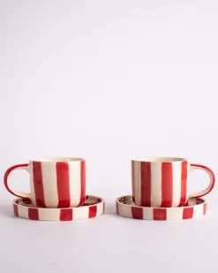 Magazin Minori - Espresso Stripes - Tramonto Red (Set of 2 Espresso Cups & Saucers) | Mugs & Glasses
