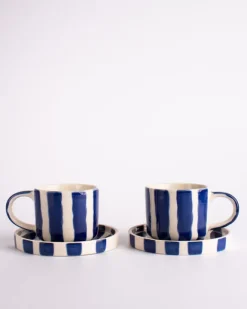 Magazin Minori - Espresso Stripes - Mare Blue (Set of 2 Espresso Cups & Saucers) | Mugs & Glasses
