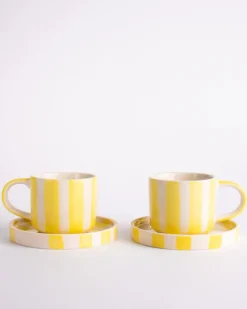 Magazin Minori - Espresso Stripes - Beach Yellow (Set of 2 Espresso Cups & Saucers) | Mugs & Glasses
