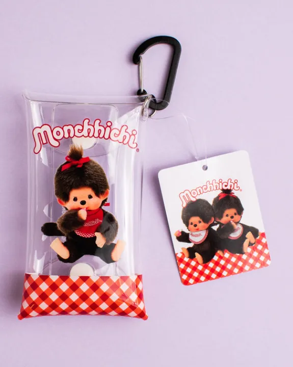 Sekiguchi Monchhichi - Girl - Brown Clear Clip Pouch | Keyrings & Bag Charms