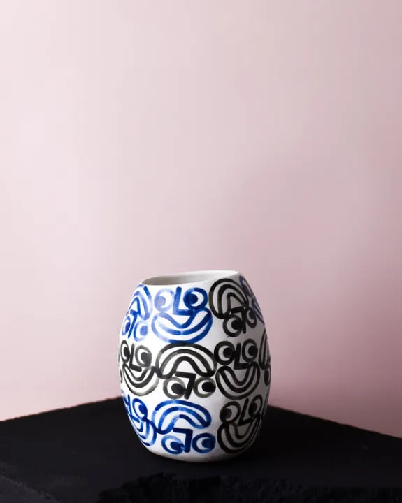 Rittle King - Small Vase - Faces - Blue and Black | Vases | Objects