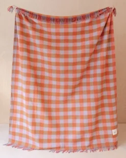 TBco - Recycled Wool Blanket in Orange Gingham | Blankets, Throws & Cushions