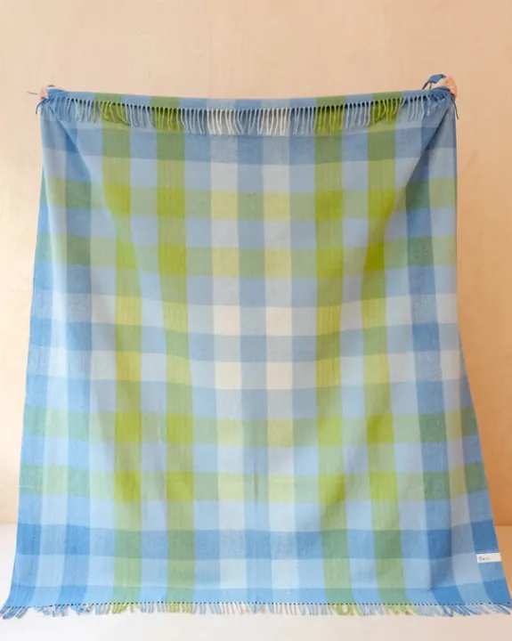 TBco - Recycled Wool Blanket in Blue Gradient Gingham | Blankets, Throws & Cushions