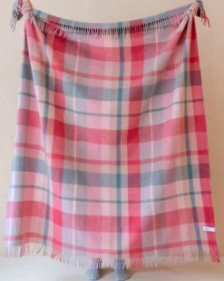 TBco - Recycled Wool Blanket in Pink Patchwork Check | Blankets, Throws & Cushions