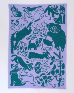 Wrap - Tea Towel - Dogs Day Out Lilac/Green | Tea Towels & Oven Mitts | Fun Things For The Kitchen