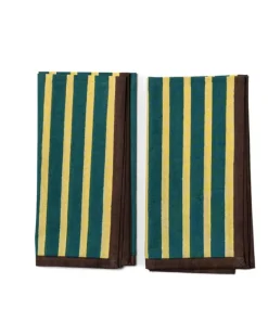 Yod and Co -Block Stripe Napkins - Lemon / Forest Green | Napkins & Tablecloths | Tableware